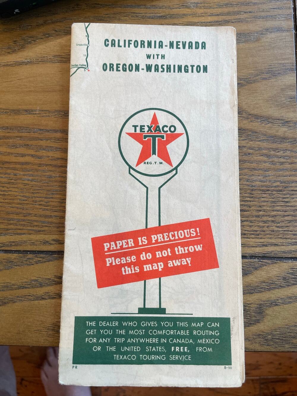 1950 Texaco Touring Map California Nevada Oregon Washington Vintage Road Map